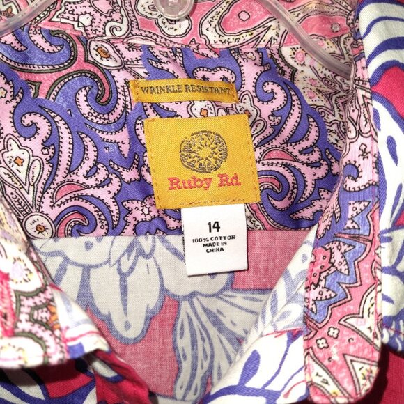 Talbots / Ruby Rd. - 100% cotton, Floral button down shirt - 14 - Picture 3 of 6